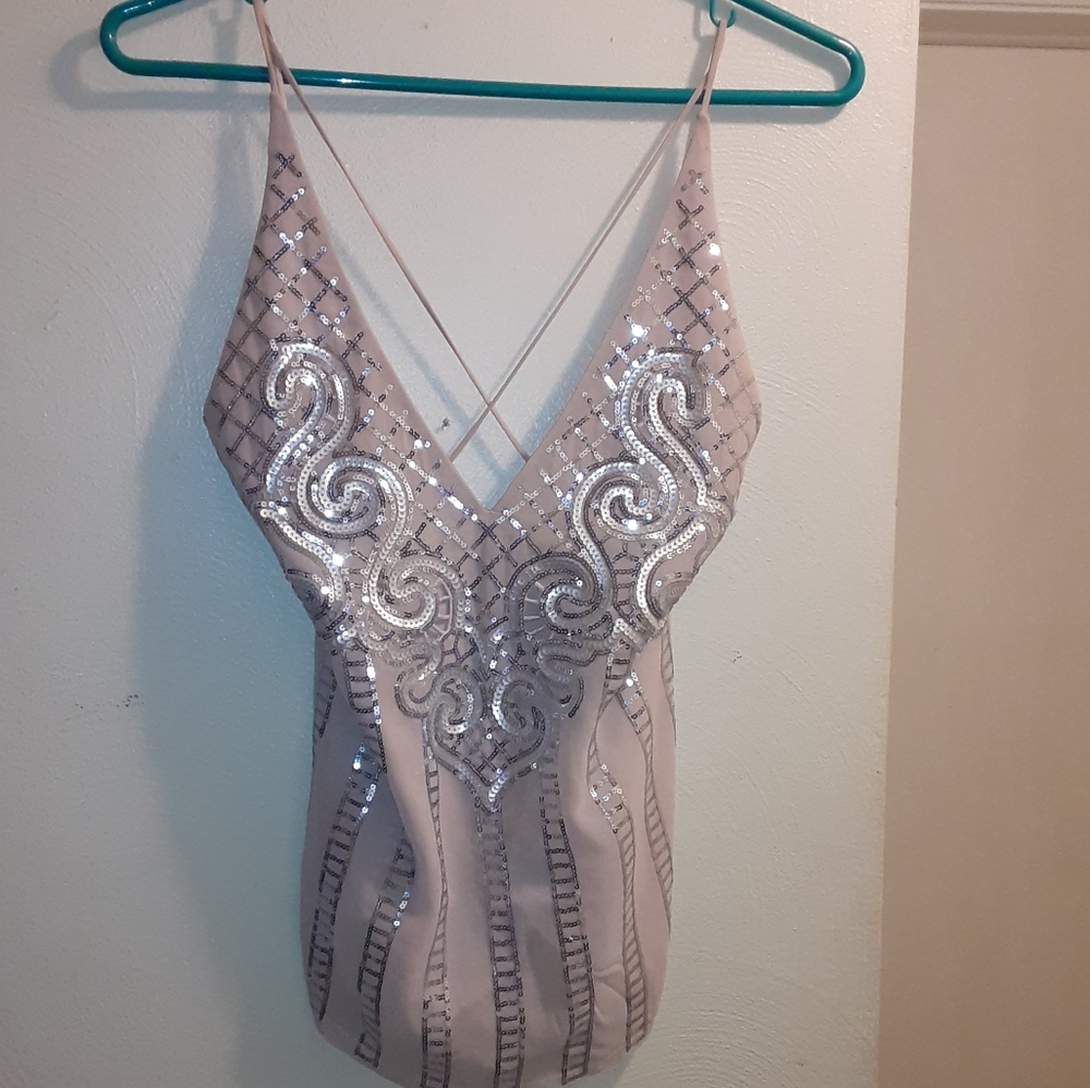 Express Surplice Back Sequin Top